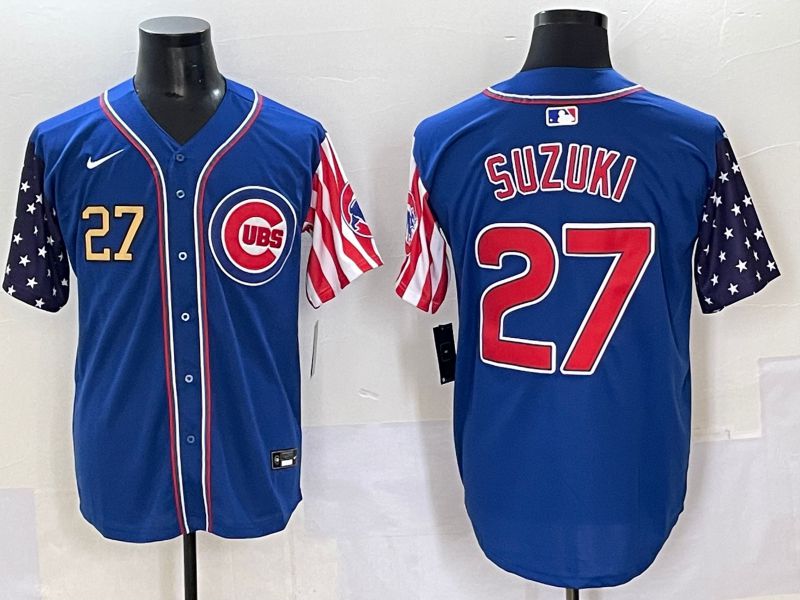 Men 2025 Chicago Cubs #27 Suzuki Blue National Flags Nike MLB Jersey style 4